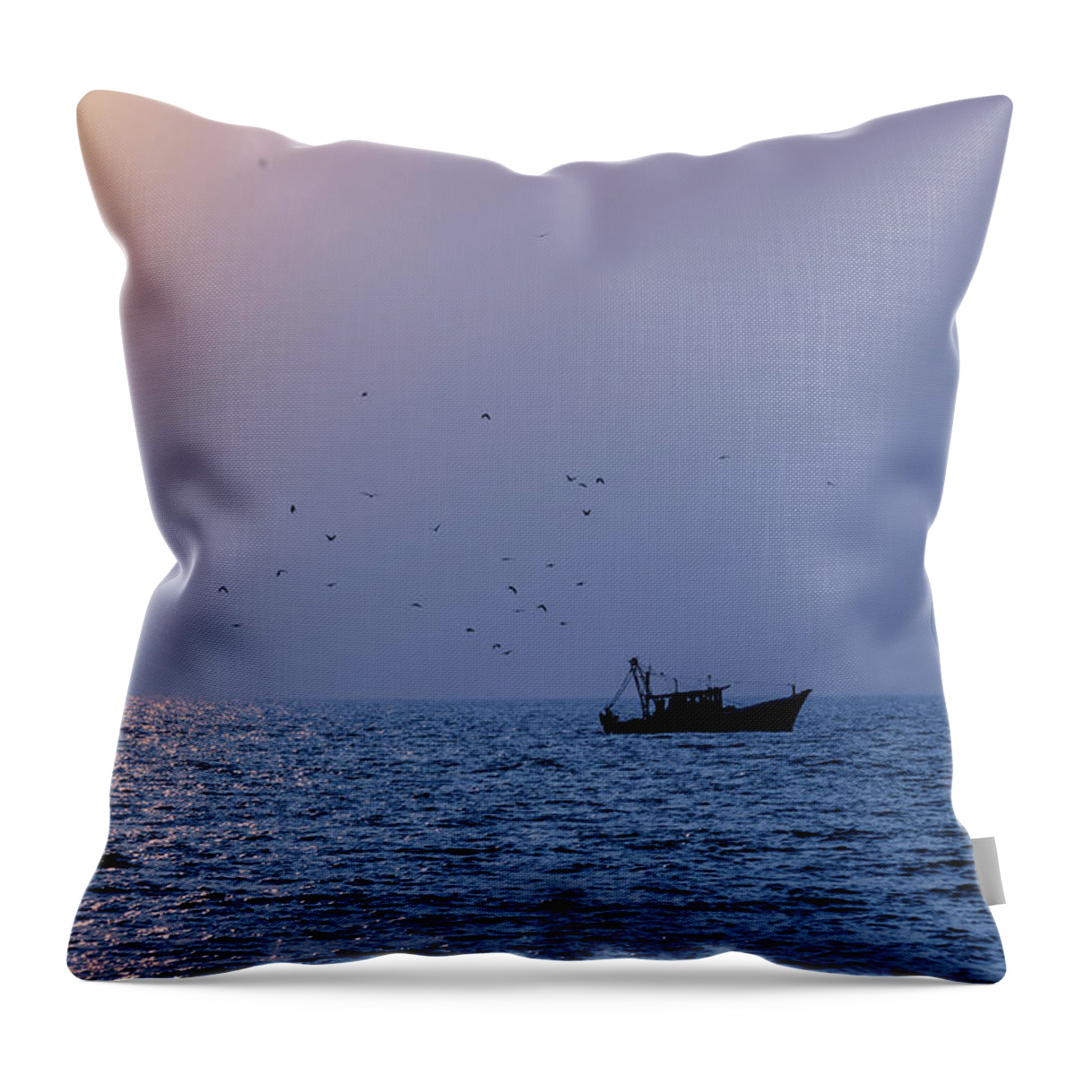 Arabian Sea Throw Pillow featuring the photograph All in a Day's Work by Manpreet Sokhi