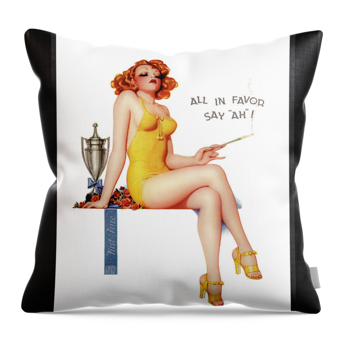 All In Favor Say Ah Throw Pillow featuring the painting All In Favor Say Ah by Enoch Bolles Vintage Illustration Xzendor7 Art Reproductions by Rolando Burbon