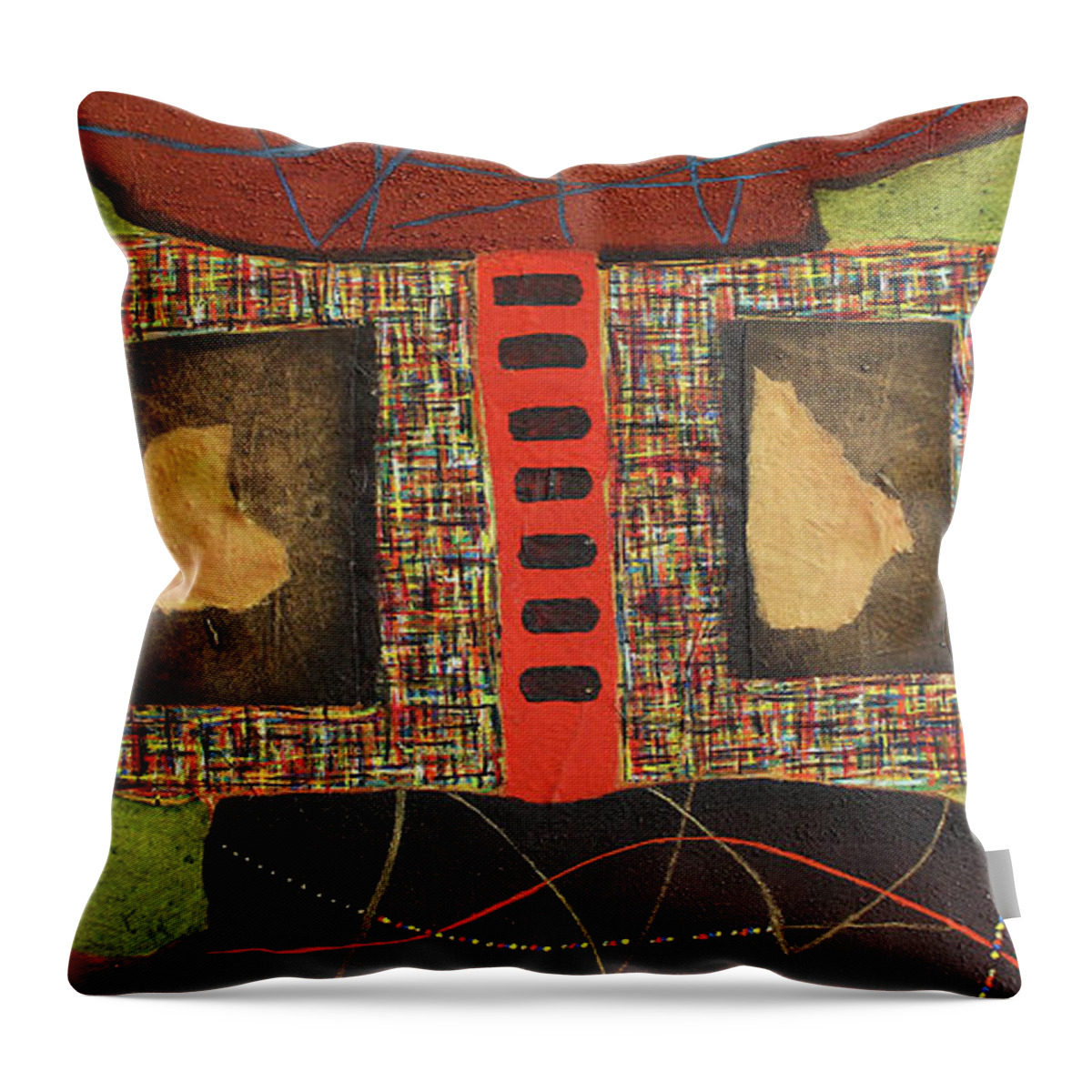 African Art Throw Pillow featuring the painting All The Boxes Checked by Michael Nene