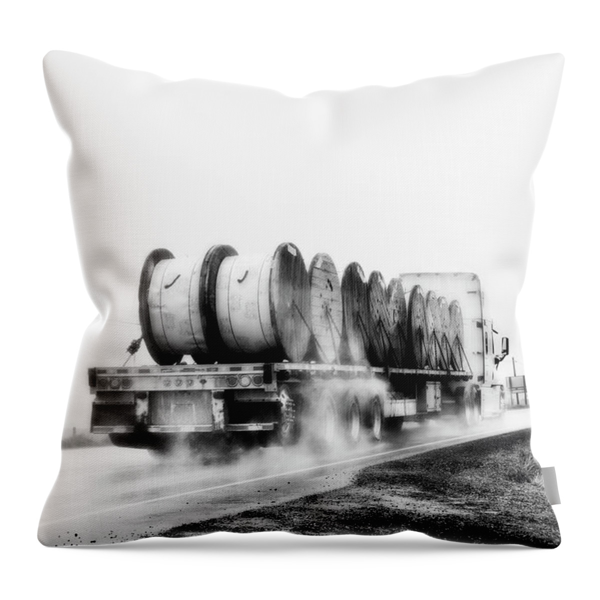 Theresa Tahara Throw Pillow featuring the photograph All Weather Trucker Bw by Theresa Tahara
