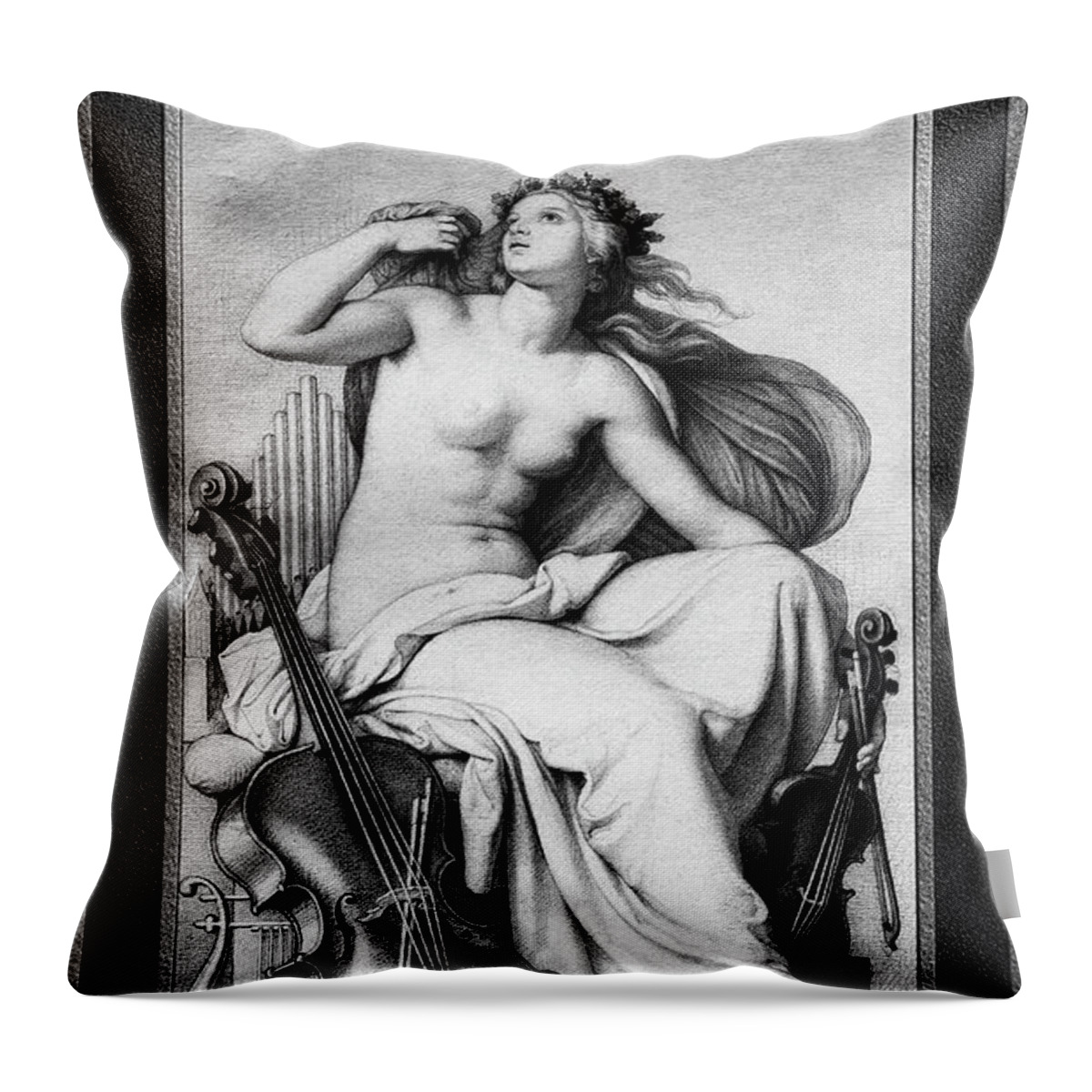 Allegorical Figure Of Music Throw Pillow featuring the painting Allegorical Figure of Music by Eduard Bendemann Classical Xzendor7 Old Masters Reproductions by Rolando Burbon