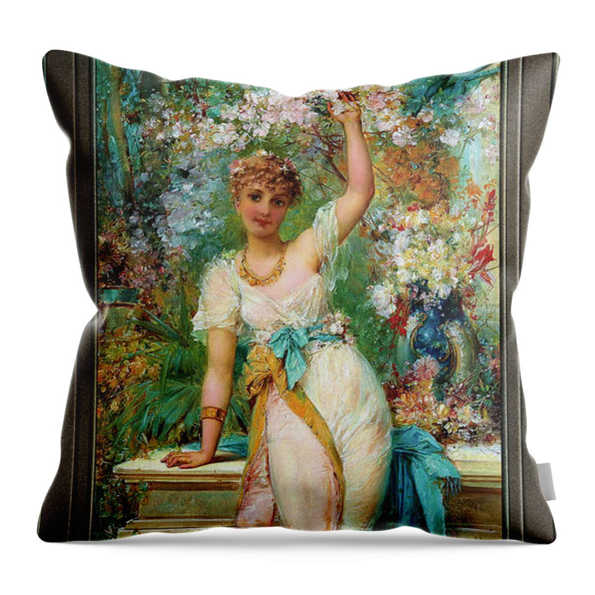 Allegory Of Spring Throw Pillow featuring the painting Allegory Of Spring by Joseph Bernard by Rolando Burbon