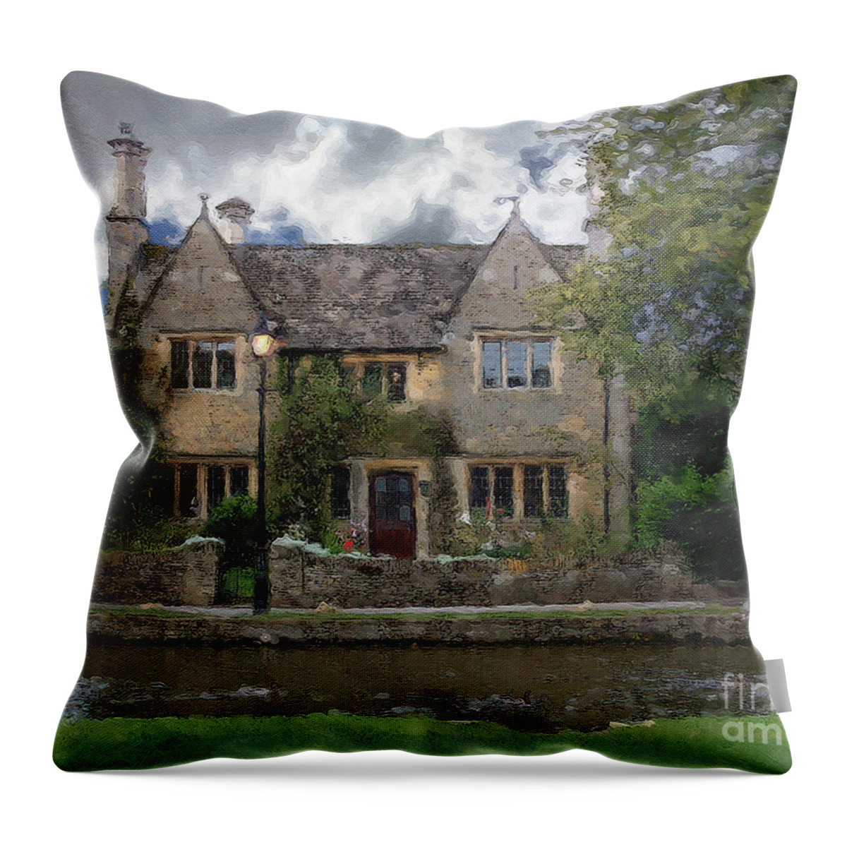 Bourton-on-the-water Throw Pillow featuring the photograph Along the Water in Bourton by Brian Watt