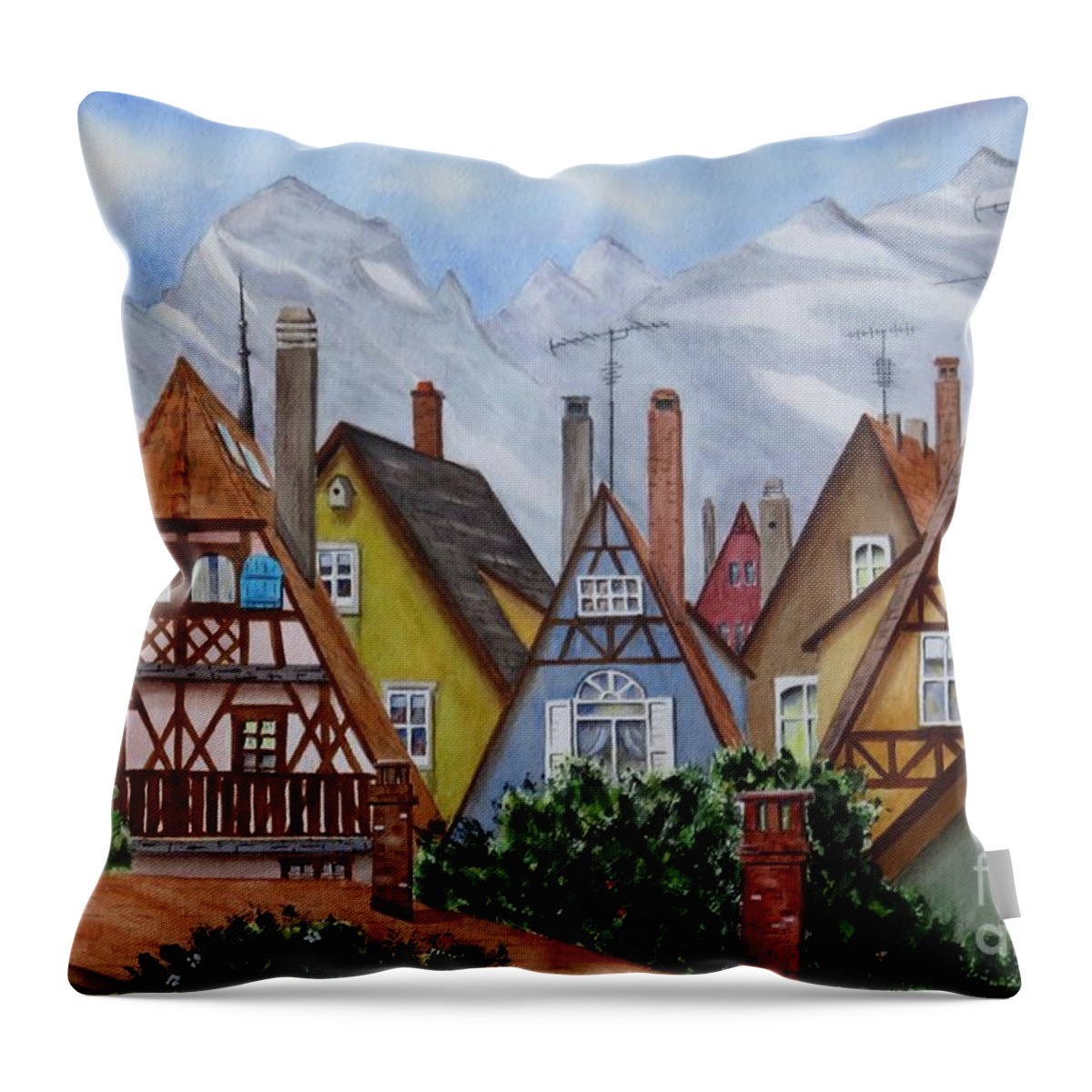 Alps Throw Pillow featuring the painting Alpine Burbs by Joseph Burger