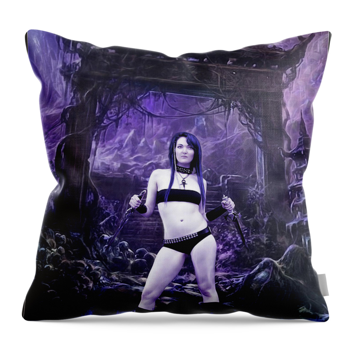 Fantasy Throw Pillow featuring the photograph Amazon In The Mystic Ruins by Jon Volden