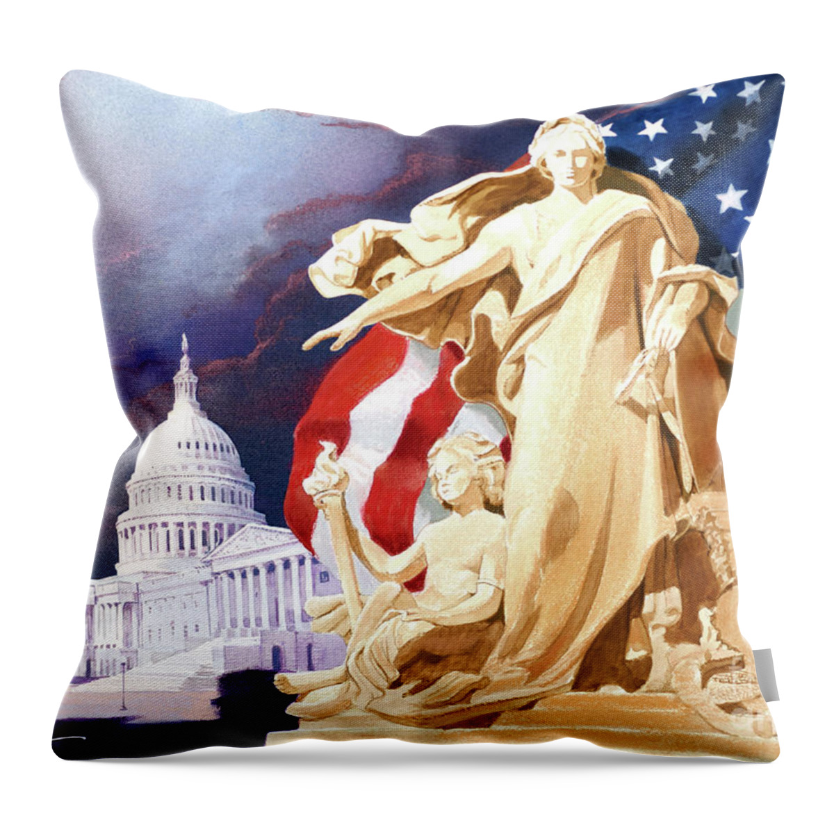 Tom Lydon Throw Pillow featuring the painting America - Apotheosis of Democracy - Peace Protecting Genius by Tom Lydon
