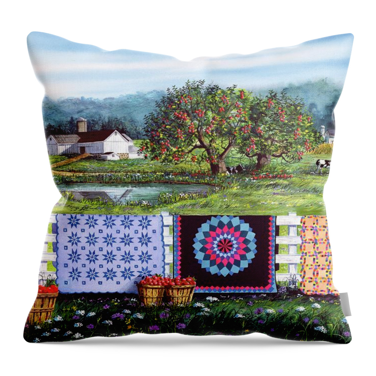 Barn Throw Pillow featuring the painting Amish Roadside Market by Diane Phalen
