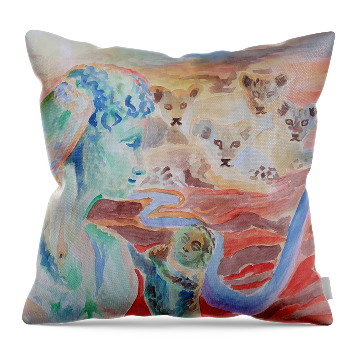Classical Greek Sculpture Throw Pillow featuring the painting Amore and Psyche by Enrico Garff
