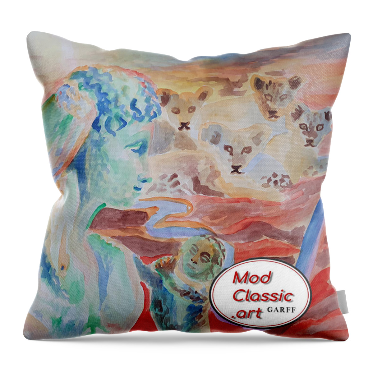 Classical Greek Sculpture Throw Pillow featuring the painting Amore and Psyche ModClassic Art by Enrico Garff
