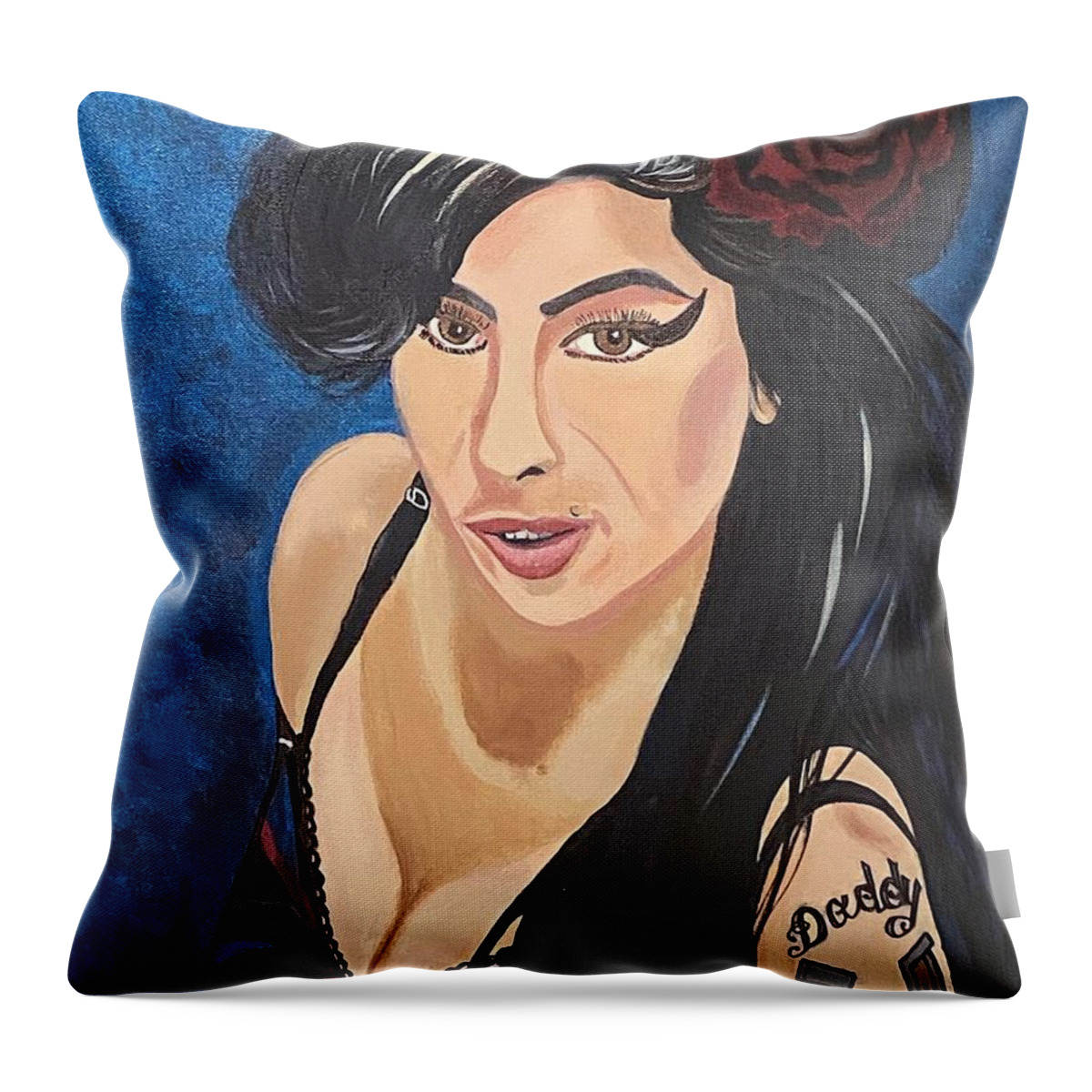  Throw Pillow featuring the painting Amy Winehouse-Lioness by Bill Manson