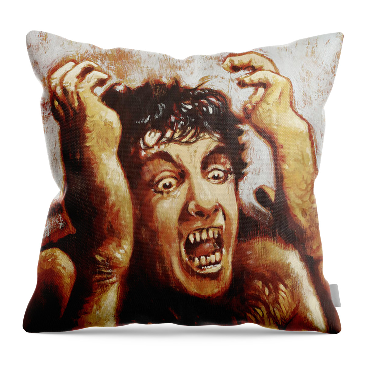 Werewolf Throw Pillow featuring the painting An American Werewolf in London - David Naughton by Sv Bell