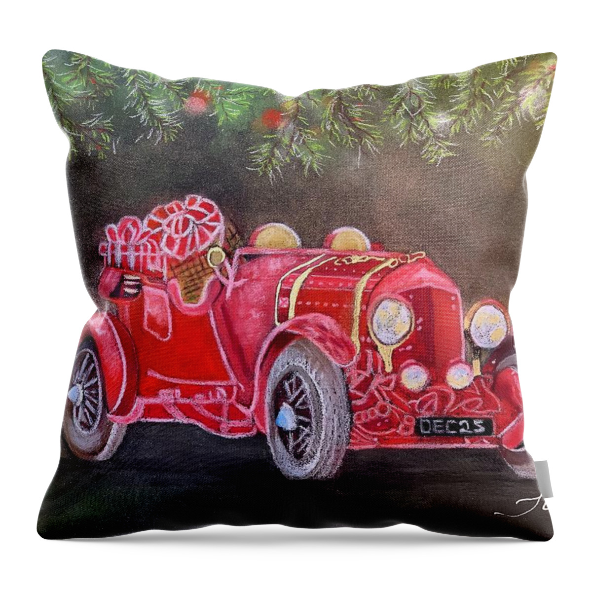 Christmas Throw Pillow featuring the pastel An Old Fashioned Christmas by Juliette Becker