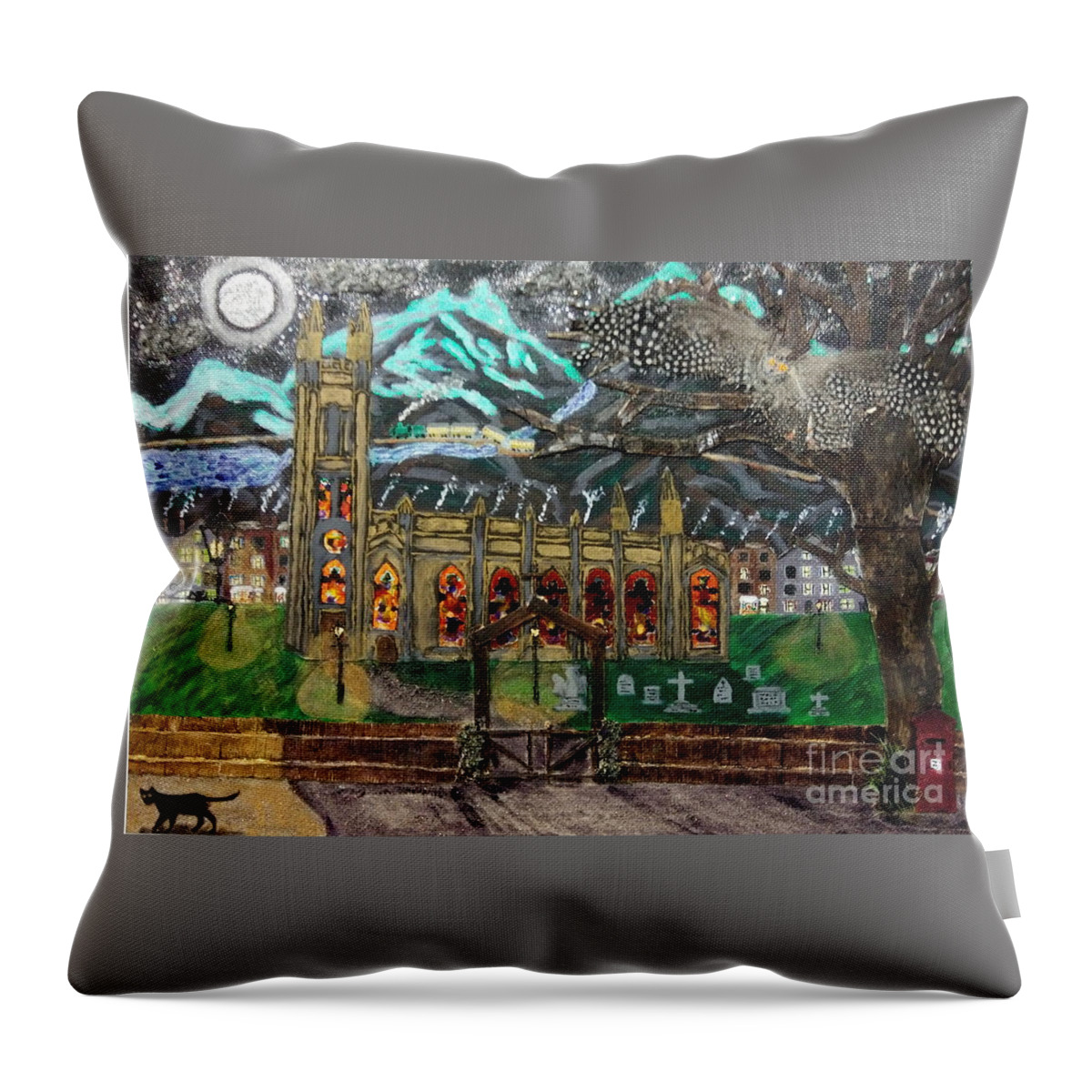 Church Throw Pillow featuring the mixed media An Owl with a View by David Westwood