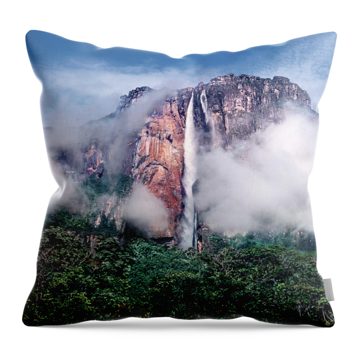 Dave Welling Throw Pillow featuring the photograph Angel Falls In Mist Canaima National Park Venezuela by Dave Welling