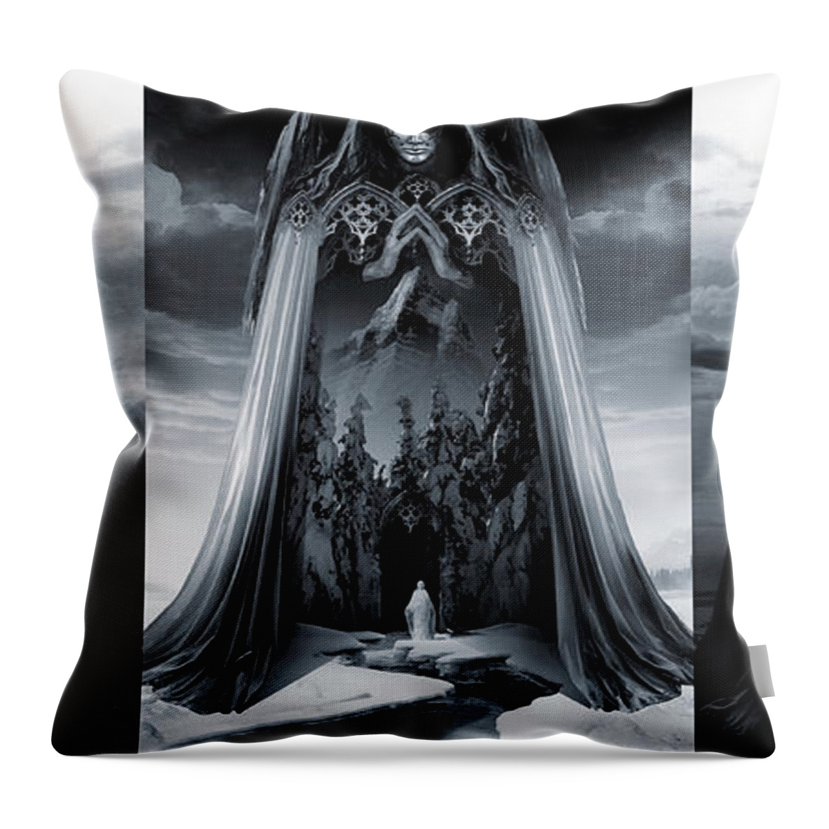  Fallen Angel Demon Religion Faith Skull Death Angels Deities Throw Pillow featuring the digital art Angels of Infinity Light Mercy by George Grie