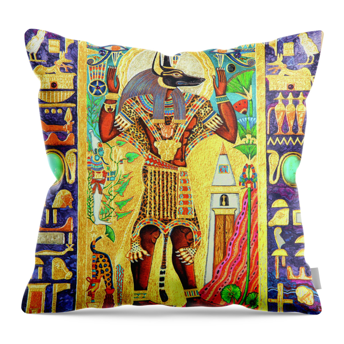 Anpu Throw Pillow featuring the mixed media Anpu Lord of the Sacred Land by Ptahmassu Nofra-Uaa