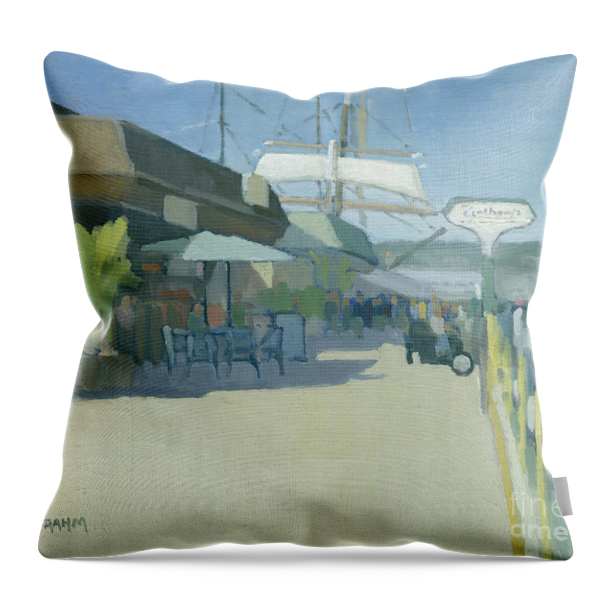 Anthony's Fish Grotto Throw Pillow featuring the painting Anthony's Fish Grotto - Downtown, San Diego, California by Paul Strahm