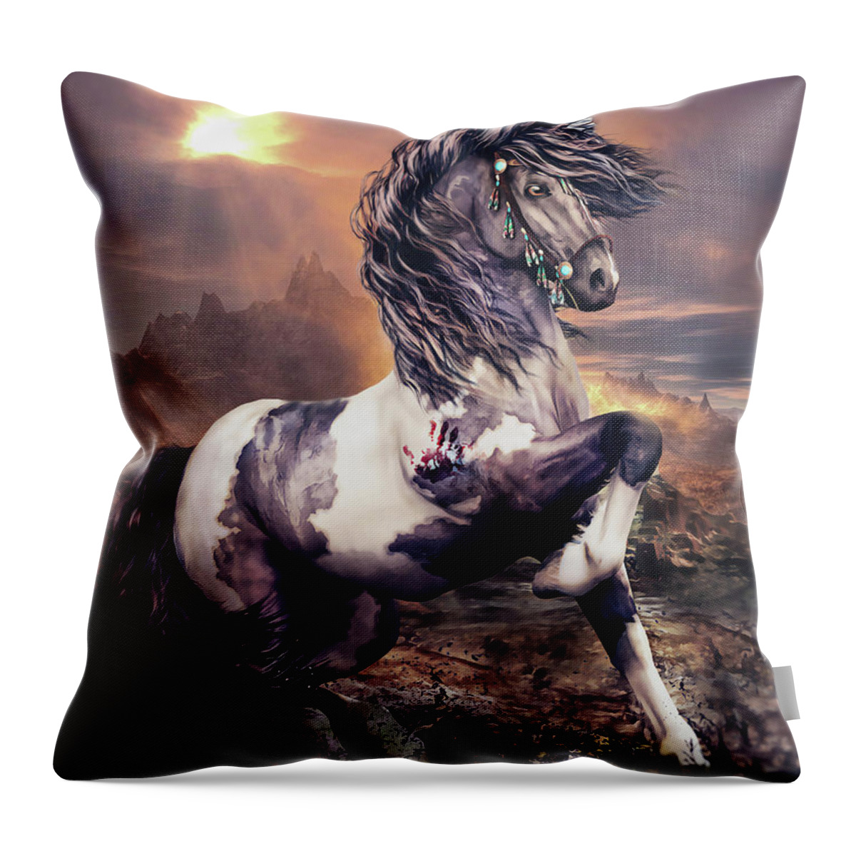 Apache War Horse Throw Pillow featuring the digital art Apache War Horse by Shanina Conway