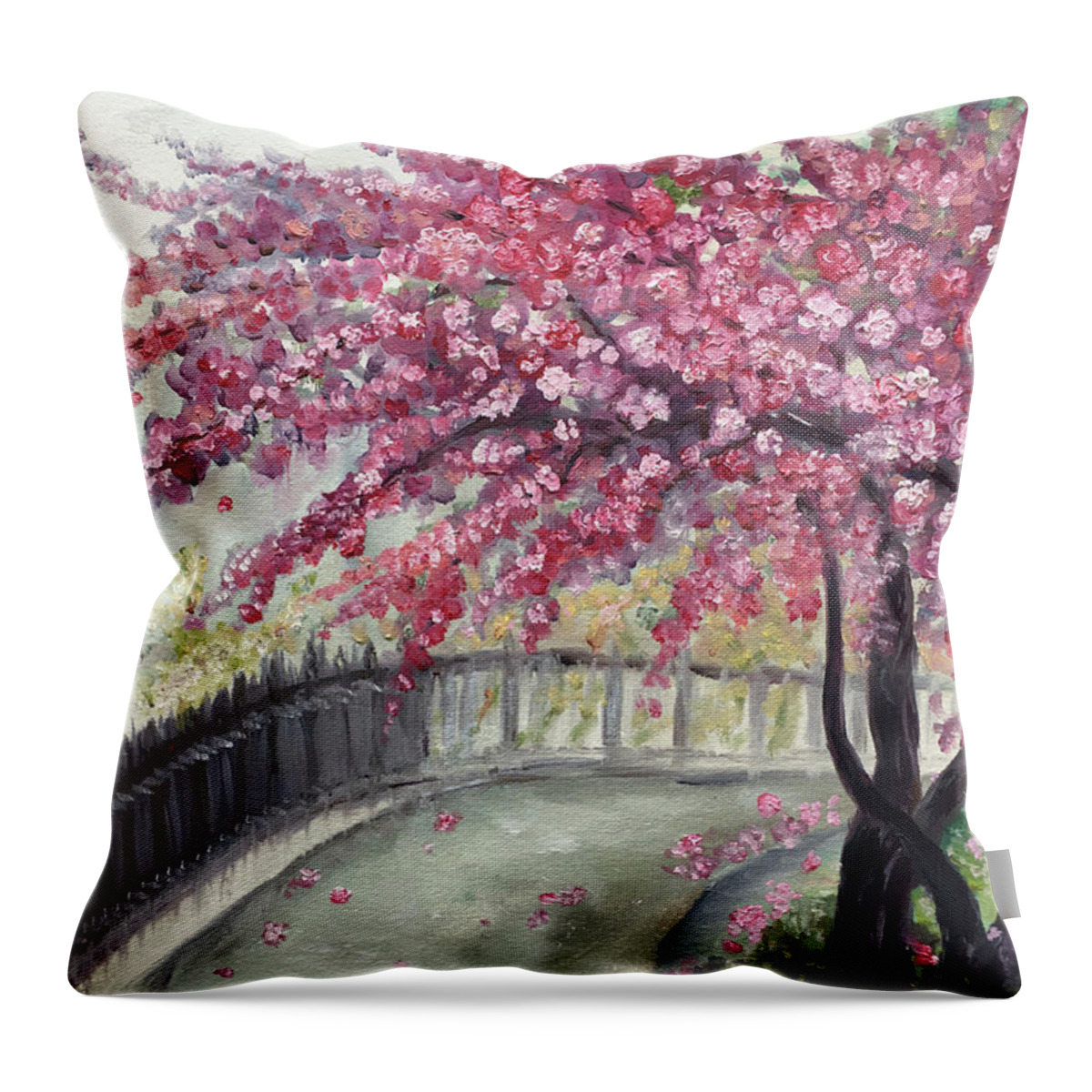 Paris Throw Pillow featuring the painting April in Paris Cherry Blossoms by Roxy Rich