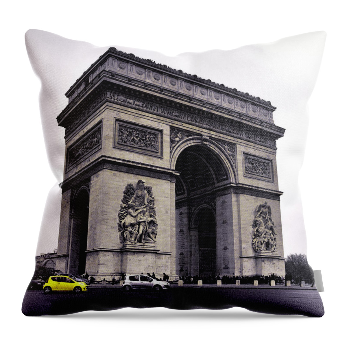 Arc De Triomphe Throw Pillow featuring the photograph Arc de Triomphe Avec du Jaune by Susan Maxwell Schmidt