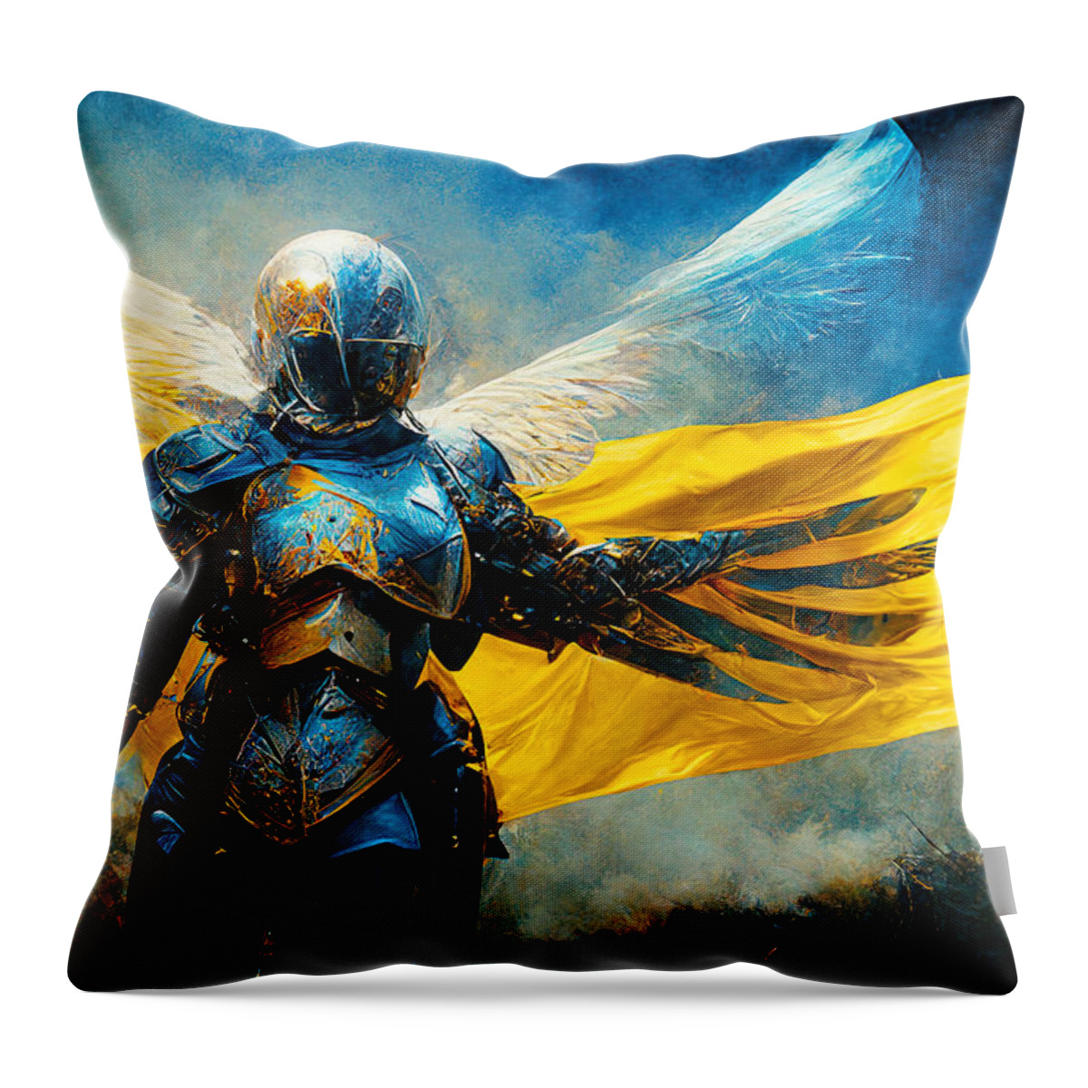 Angel Of Peace Throw Pillow featuring the painting Archangel of Victory by Vart