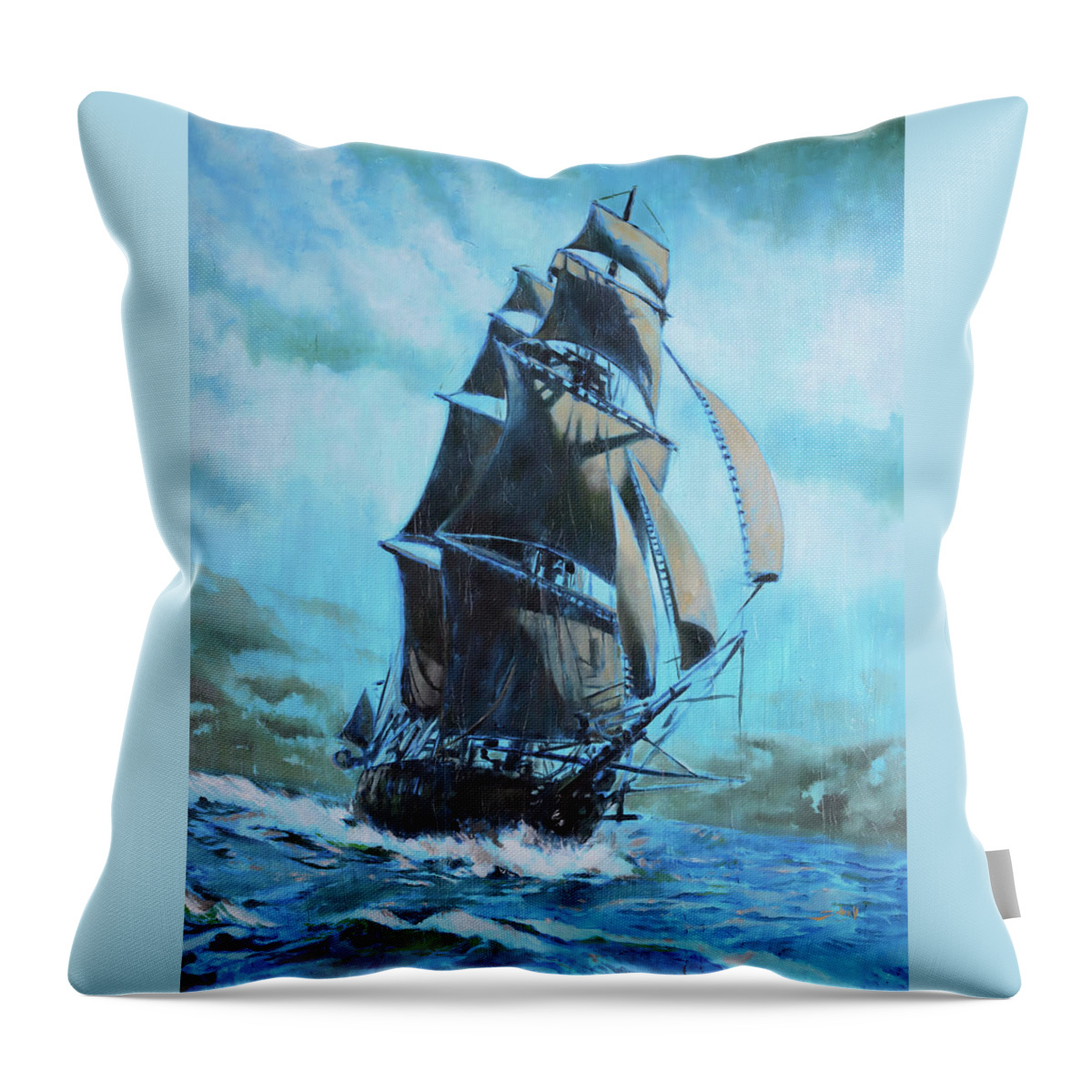 Saiboat Throw Pillow featuring the painting Around The World by Sv Bell