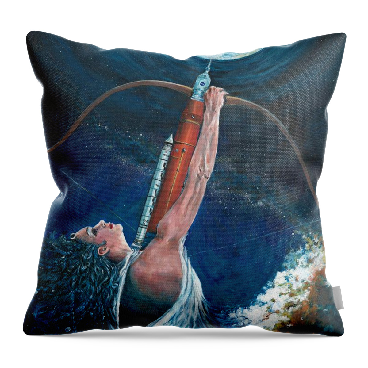 Artemis Throw Pillow featuring the painting Artemis by Merana Cadorette