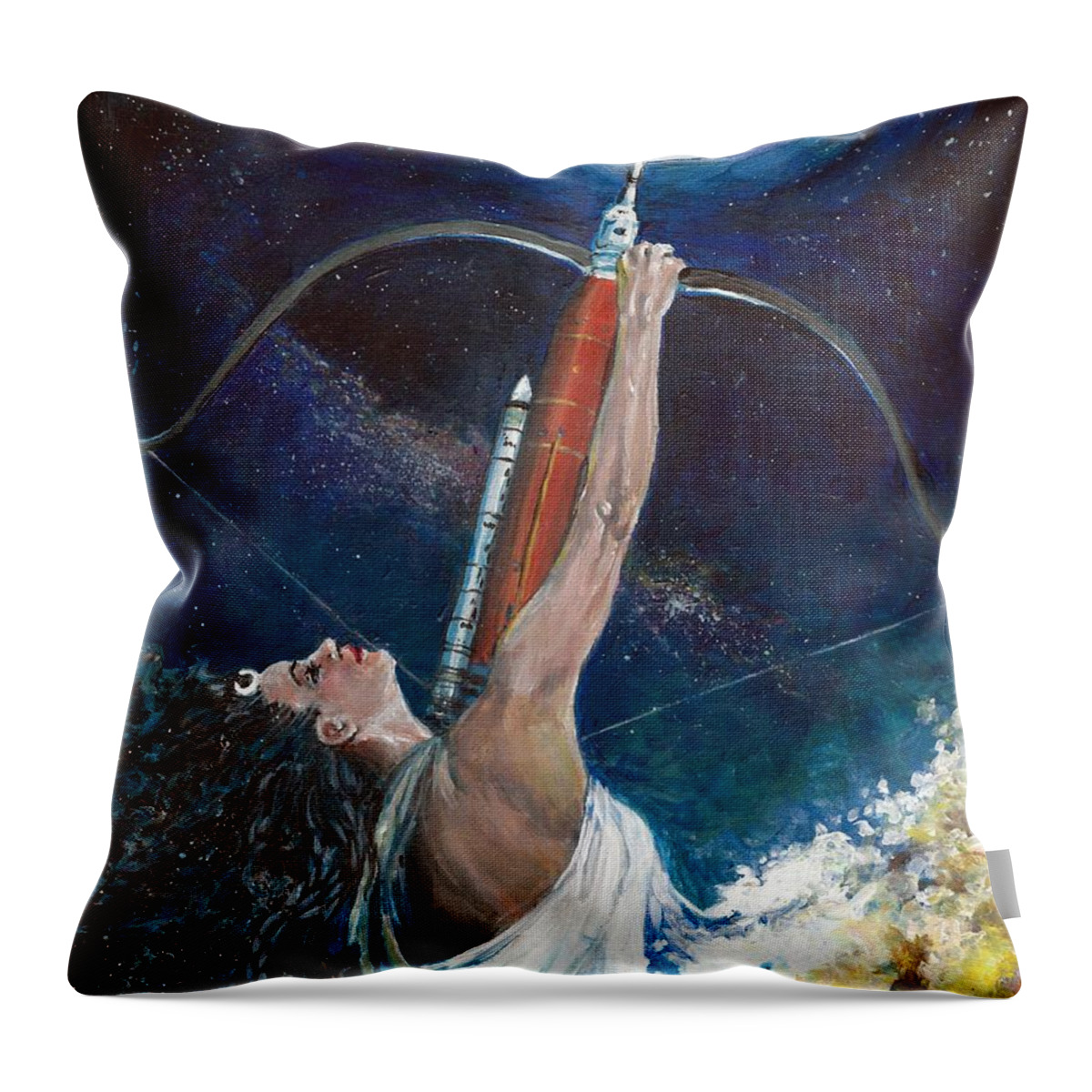 Artemis Throw Pillow featuring the painting Artemis small study by Merana Cadorette