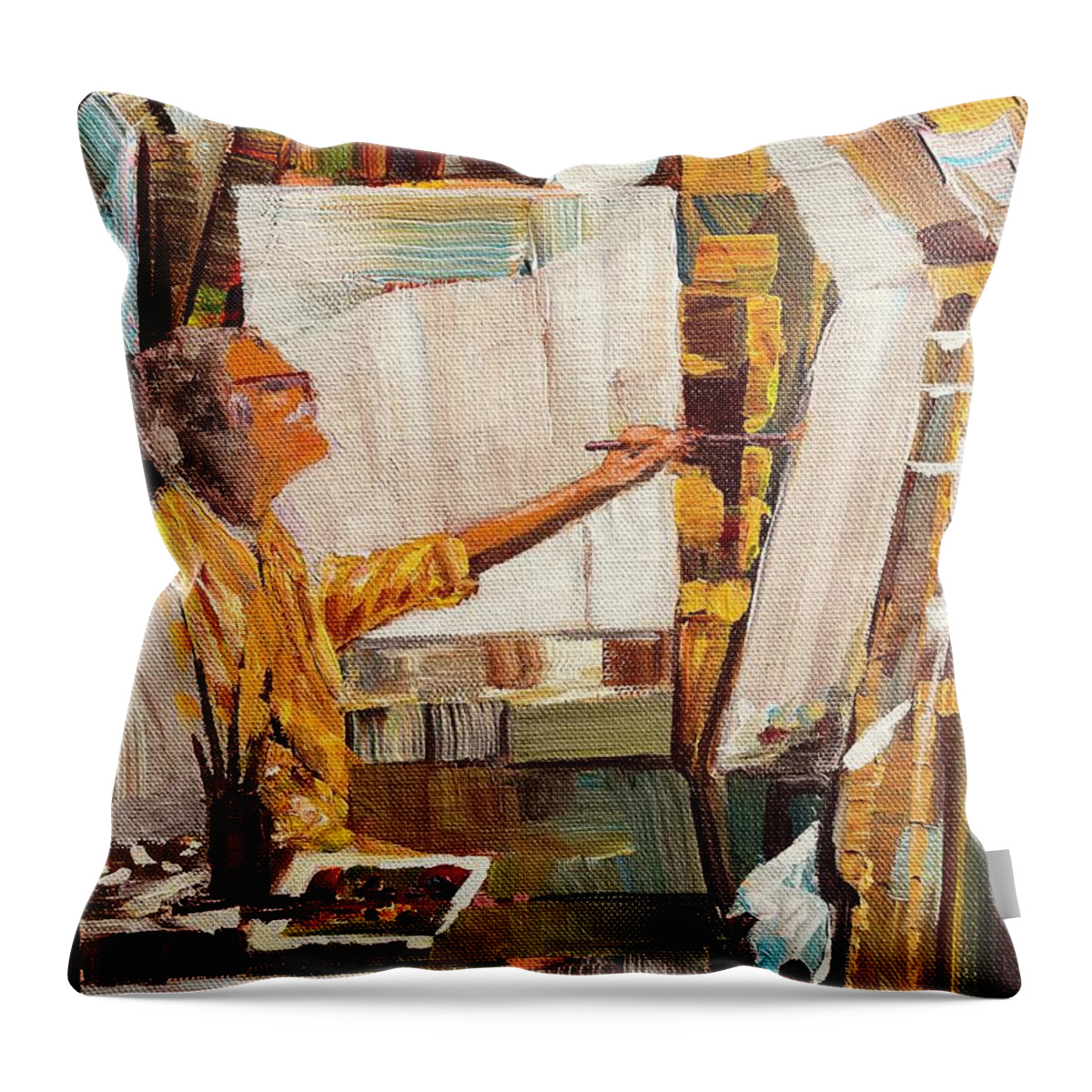 Artist Studio Throw Pillow featuring the painting Artist studio by Ray Khalife