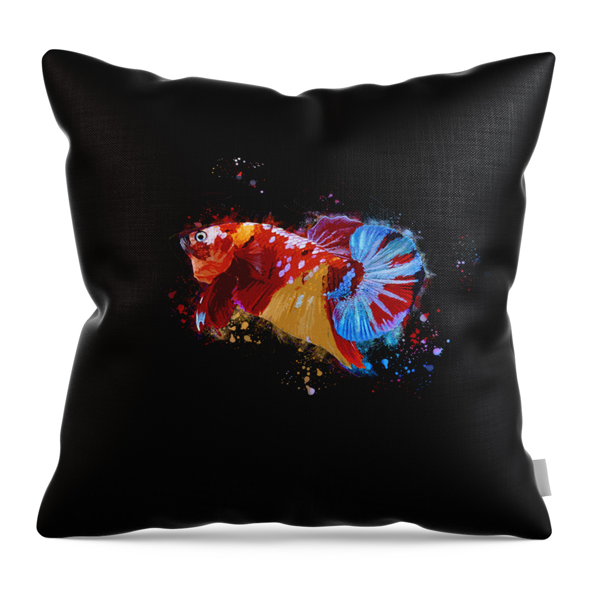 Artistic Throw Pillow featuring the digital art Artistic Nemo Multicolor Betta Fish by Sambel Pedes