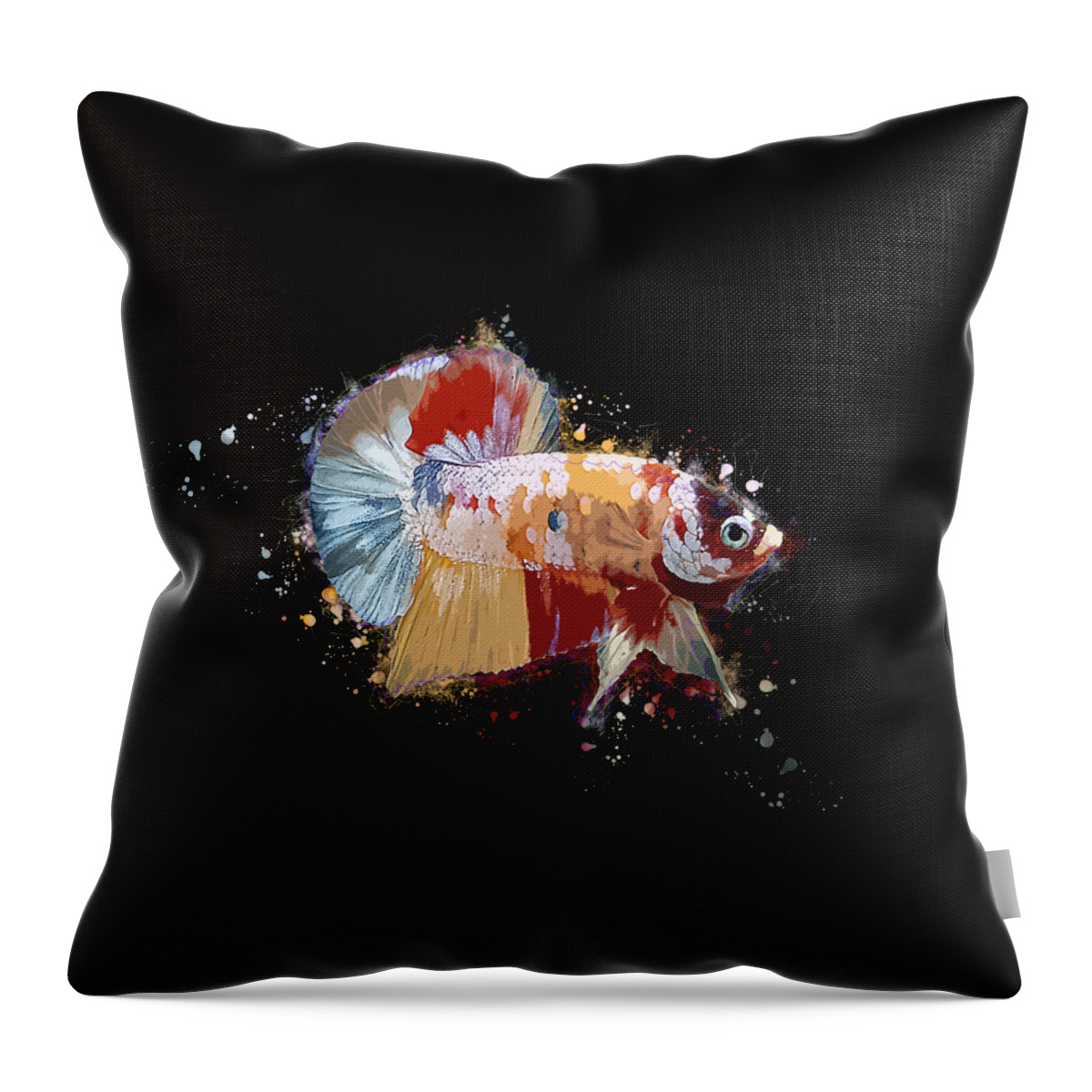 Artistic Throw Pillow featuring the digital art Artistic Yellow Base Betta Fish by Sambel Pedes