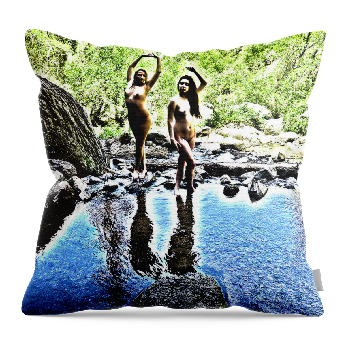 Girls Nude Throw Pillow featuring the photograph Artists Nude Models by Robert WK Clark