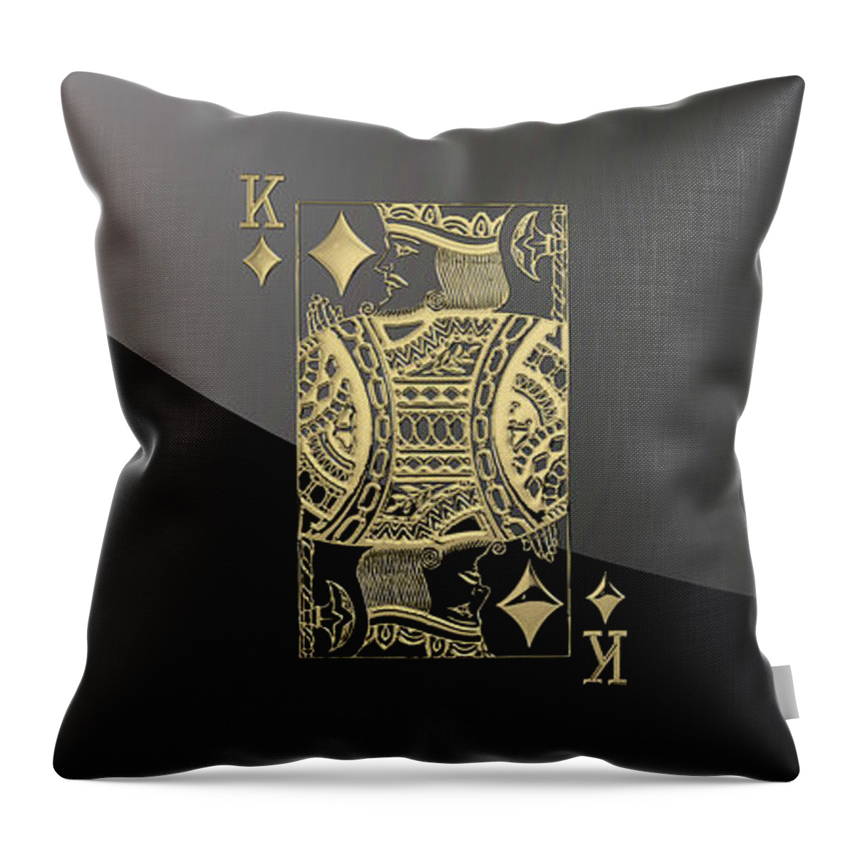 'gamble' Collection By Serge Averbukh Throw Pillow featuring the digital art King of Diamonds in Gold on Black by Serge Averbukh