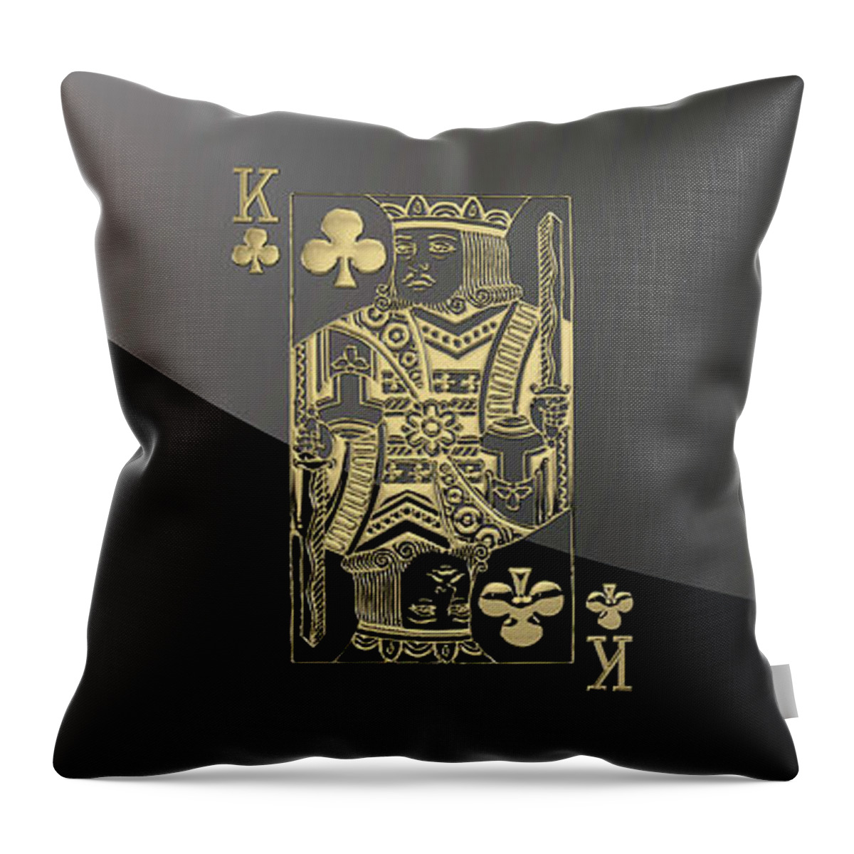 'gamble' Collection By Serge Averbukh Throw Pillow featuring the digital art King of Clubs in Gold on Black  by Serge Averbukh