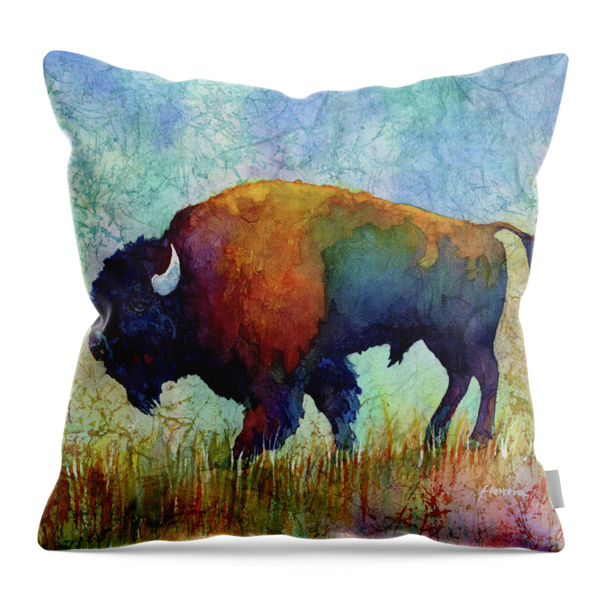 Bison Throw Pillow featuring the painting American Buffalo 5 by Hailey E Herrera