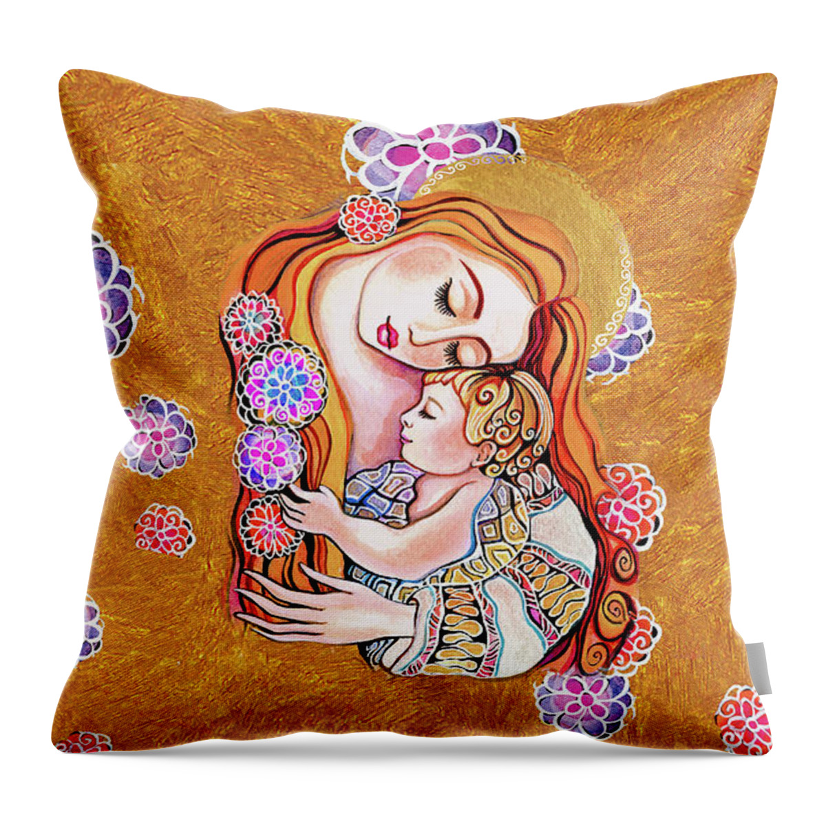 Mother And Child Throw Pillow featuring the painting Little Angel Sleeping v1 by Eva Campbell