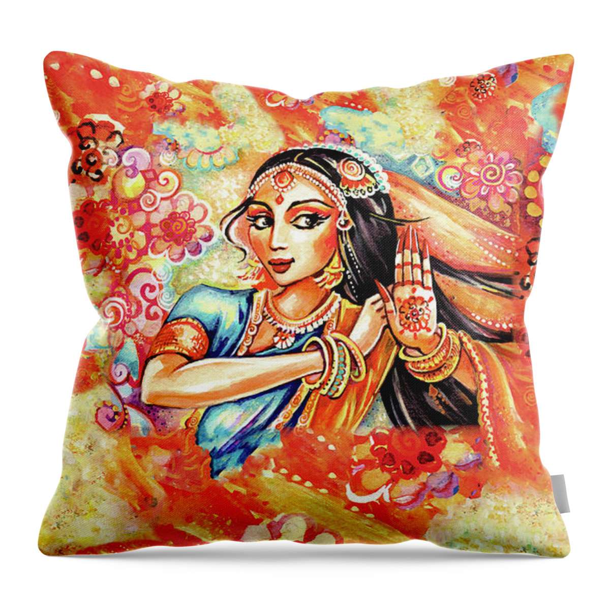 Indian Woman Throw Pillow featuring the painting Sun Ray Dance by Eva Campbell