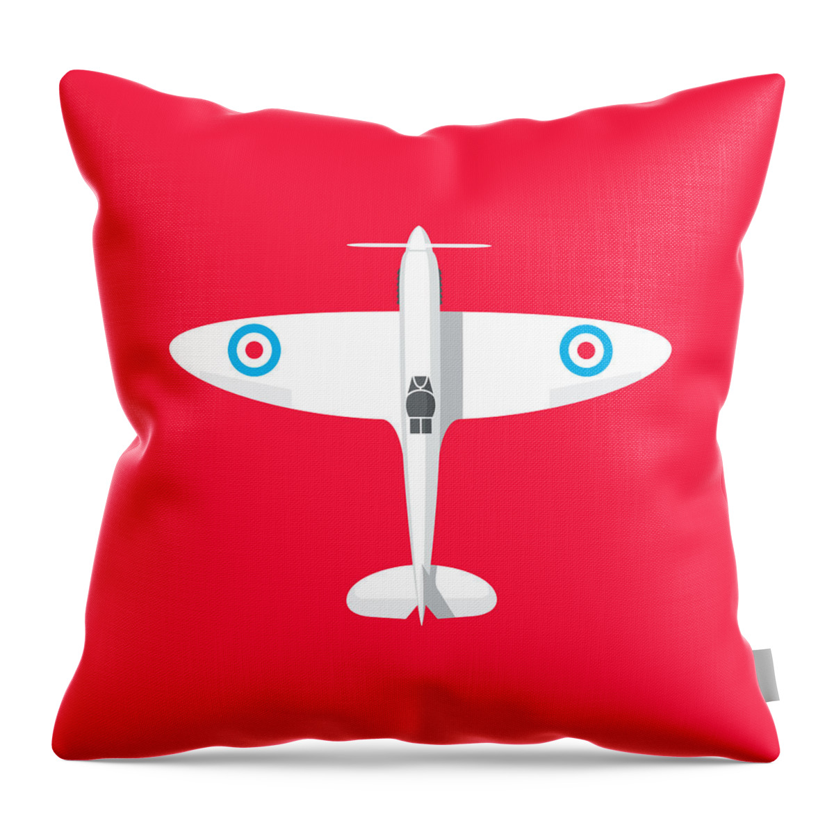 Spitfire Throw Pillow featuring the digital art Spitfire WWII Fighter Aircraft - Crimson by Organic Synthesis