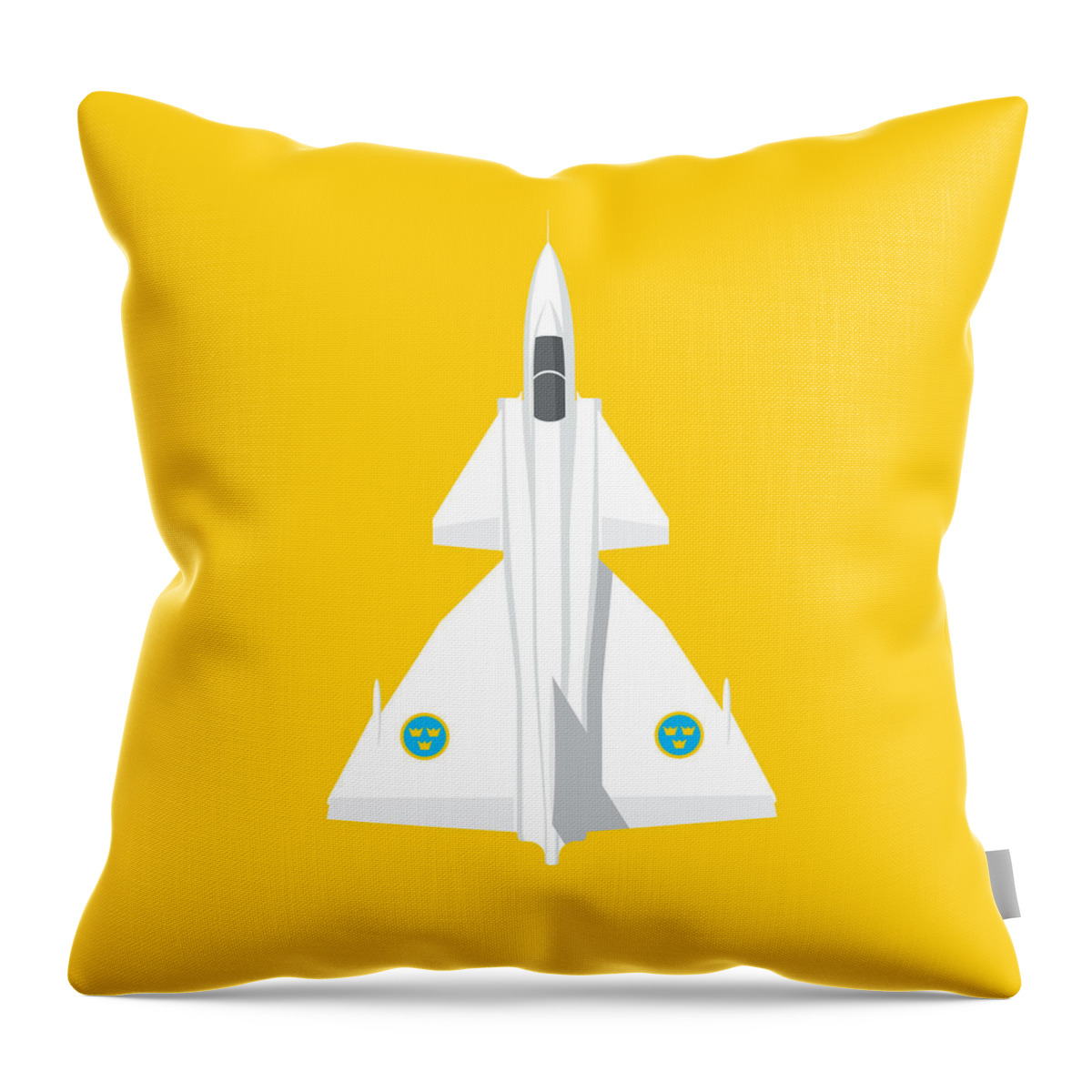 Viggen Throw Pillow featuring the digital art J37 Viggen Jet Aircraft - Yellow by Organic Synthesis
