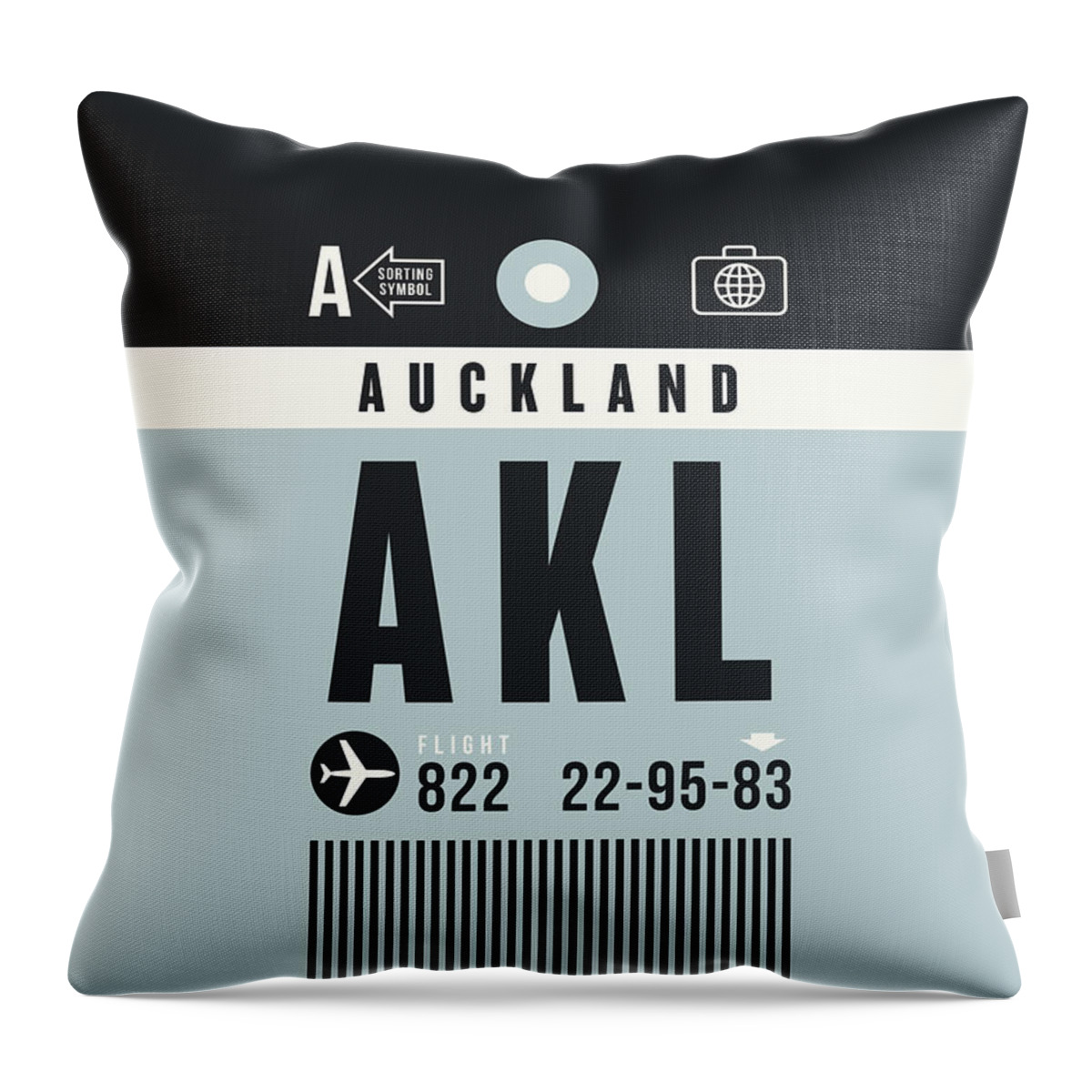 Retro Styled Luggage Tag Design For Auckland International Airport (akl) New Zealand. Throw Pillow featuring the digital art Luggage Tag A - AKL Auckland New Zealand by Organic Synthesis