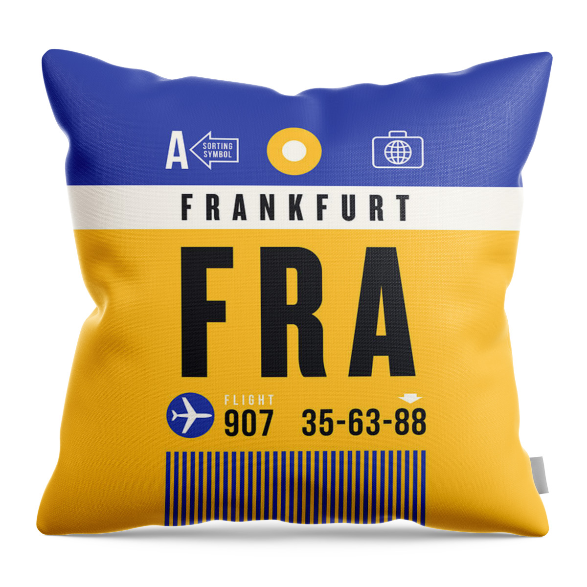 Airline Throw Pillow featuring the digital art Luggage Tag A - FRA Frankfurt Germany by Organic Synthesis