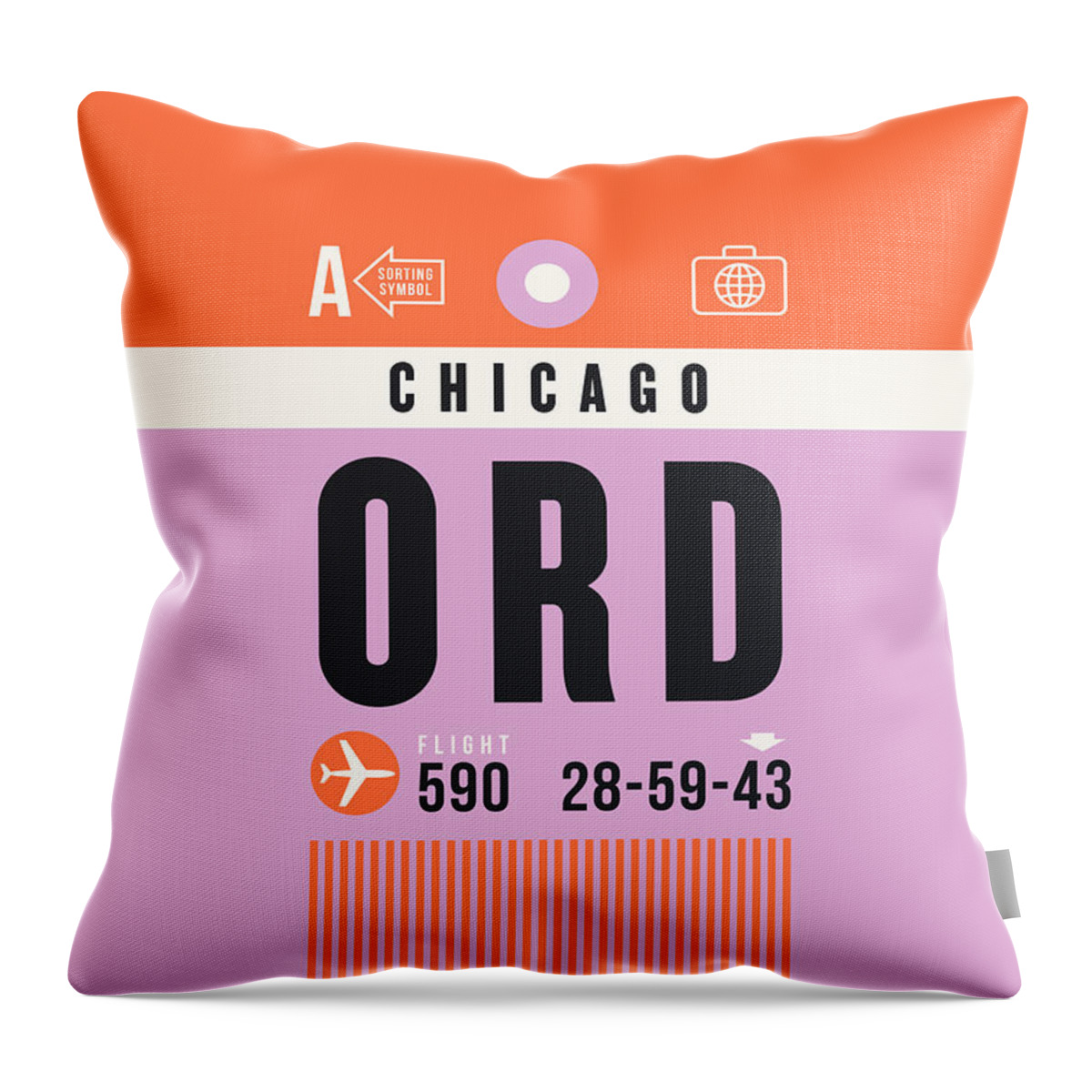 Airline Throw Pillow featuring the digital art Luggage Tag A - ORD Chicago USA by Organic Synthesis