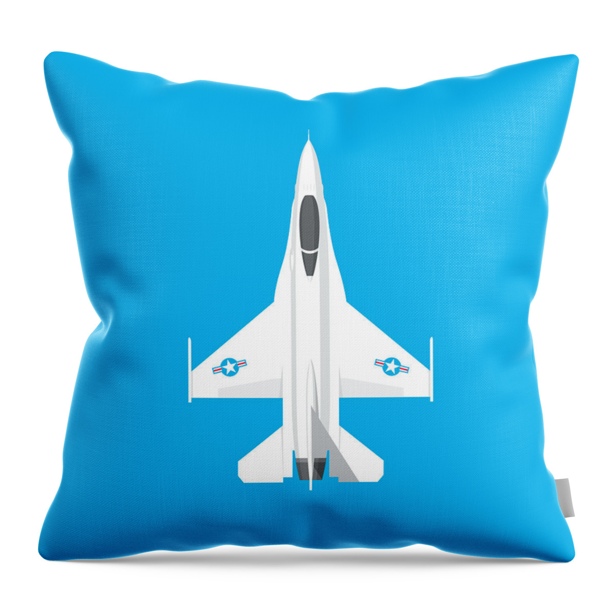Fighter Throw Pillow featuring the digital art F-16 Falcon Fighter Jet Aircraft - Cyan by Organic Synthesis