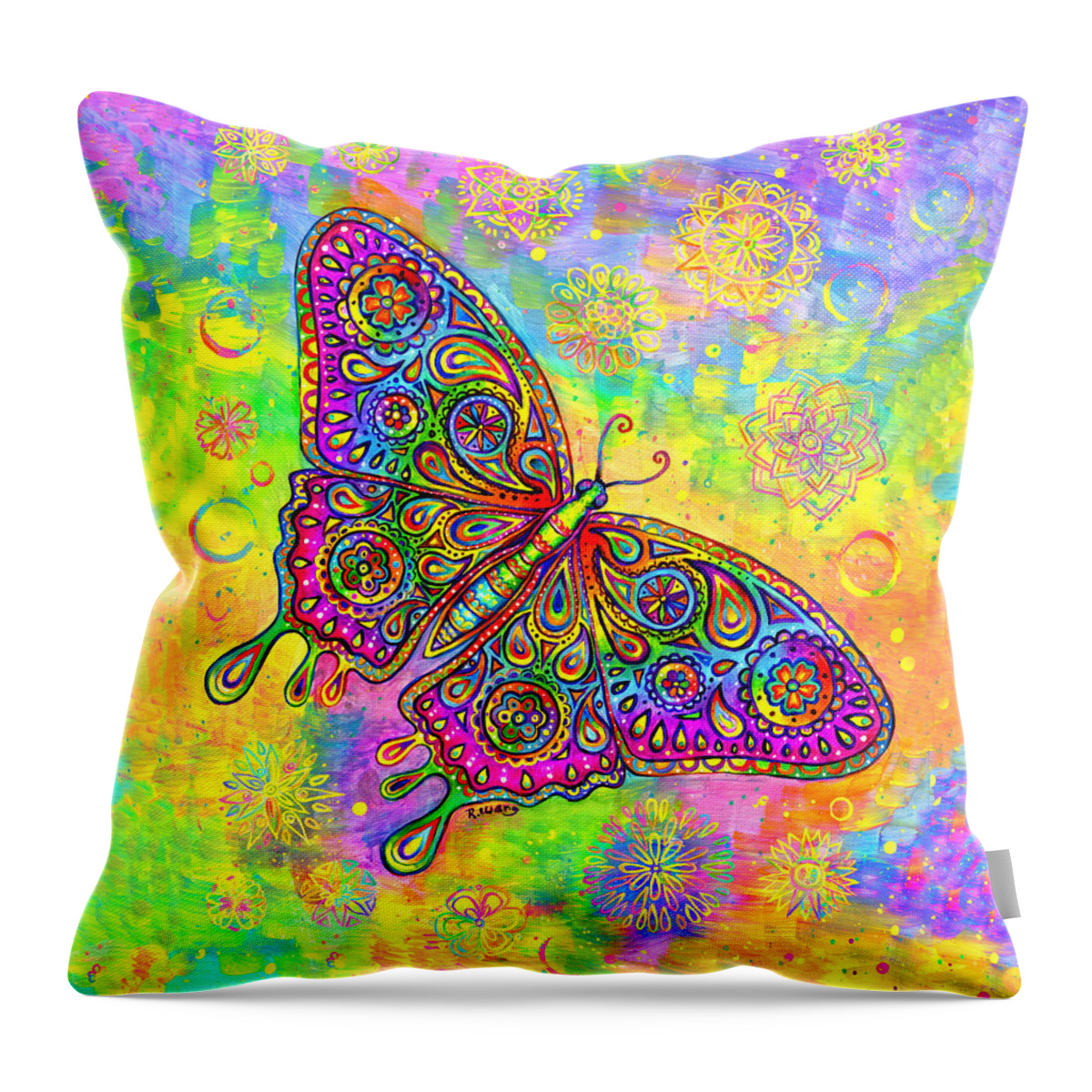Butterfly Throw Pillow featuring the painting Psychedelic Paisley Butterfly by Rebecca Wang