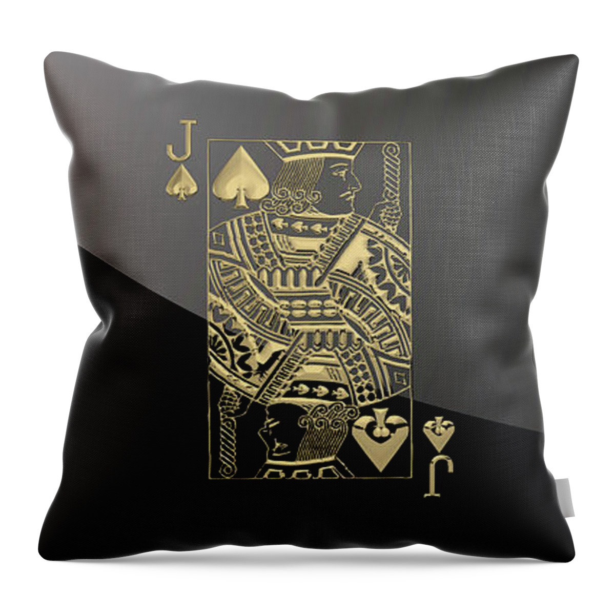'gamble' Collection By Serge Averbukh Throw Pillow featuring the digital art Jack of Spades in Gold over Black by Serge Averbukh
