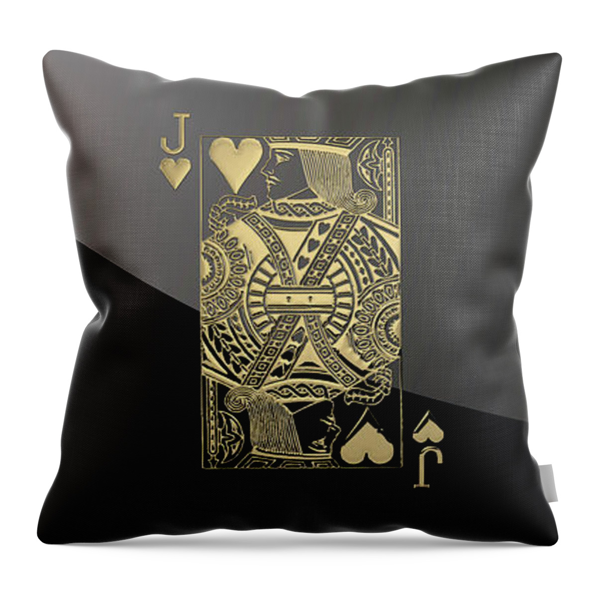 'gamble' Collection By Serge Averbukh Throw Pillow featuring the digital art Jack of Hearts in Gold over Black by Serge Averbukh