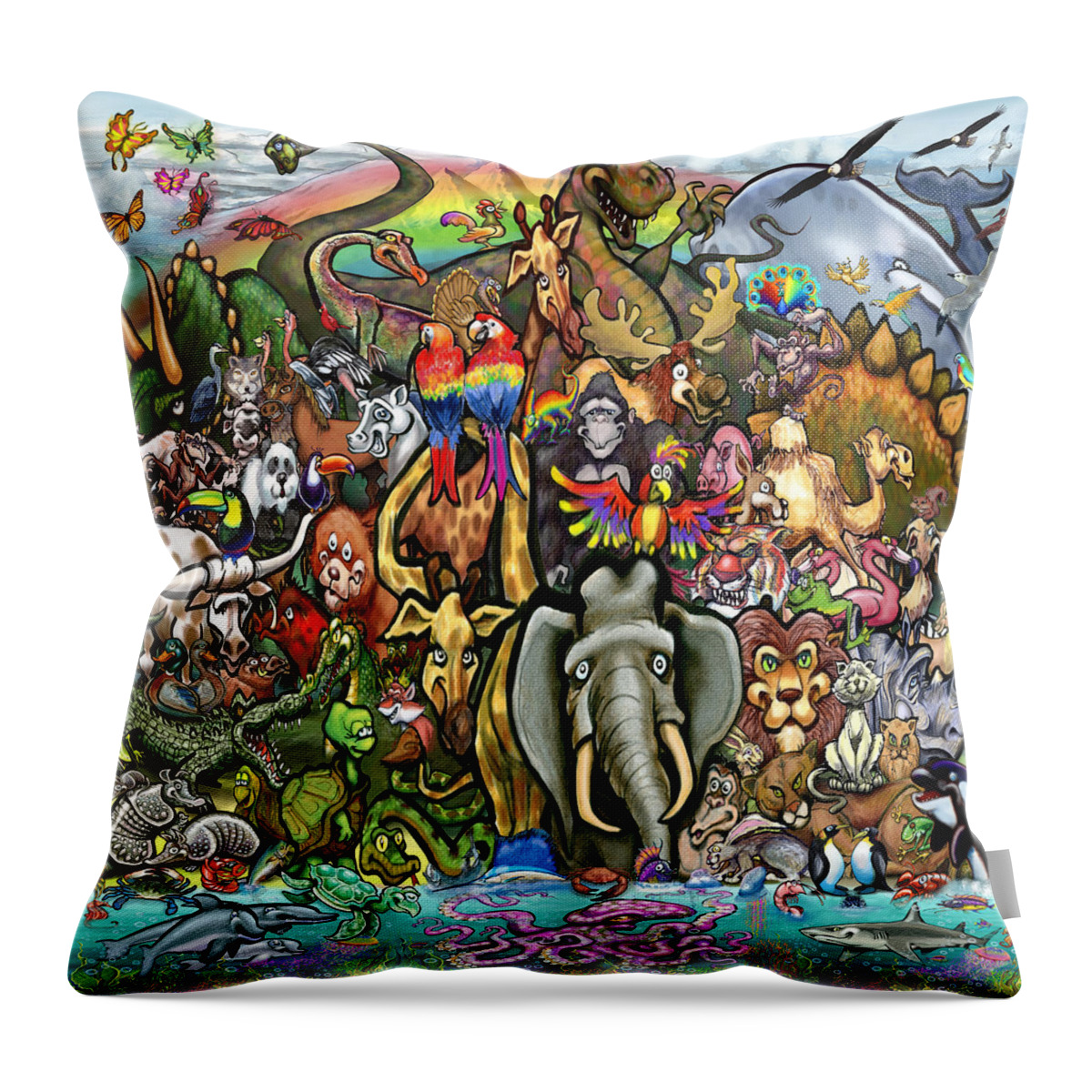 Animal Throw Pillow featuring the digital art Animals of Planet Earth by Kevin Middleton