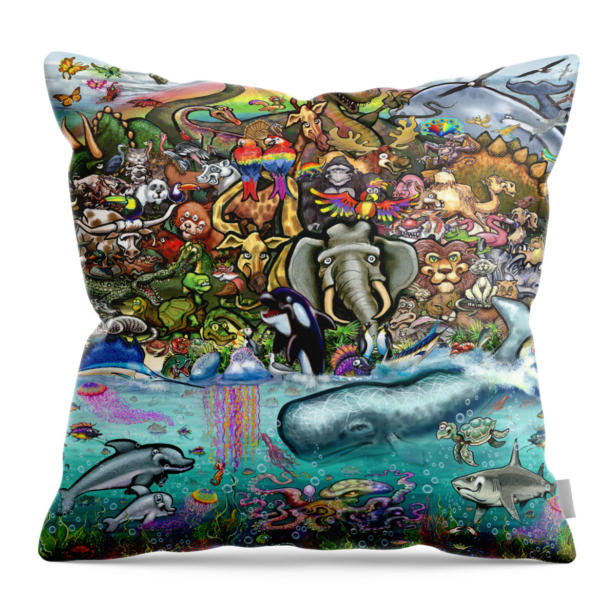 Animals Throw Pillow featuring the digital art Animals of Land and Sea by Kevin Middleton