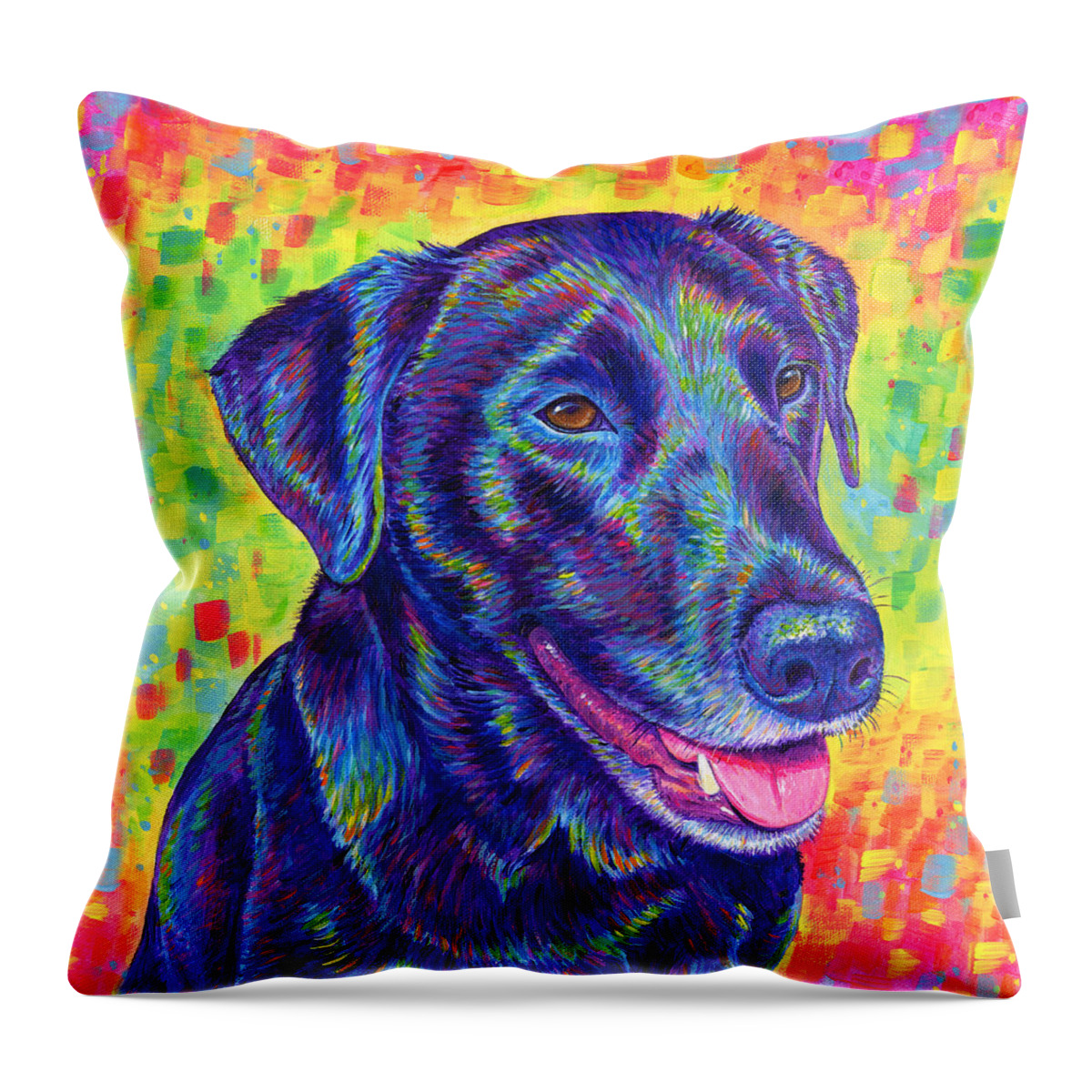 Labrador Retriever Throw Pillow featuring the painting Rainbow Labrador Retriever by Rebecca Wang