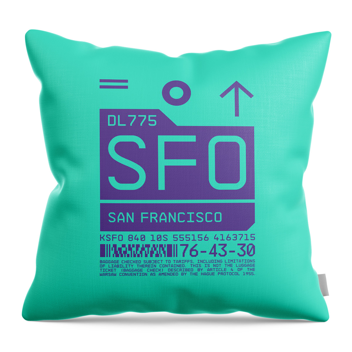 Airline Throw Pillow featuring the digital art Luggage Tag C - SFO San Francisco USA by Organic Synthesis